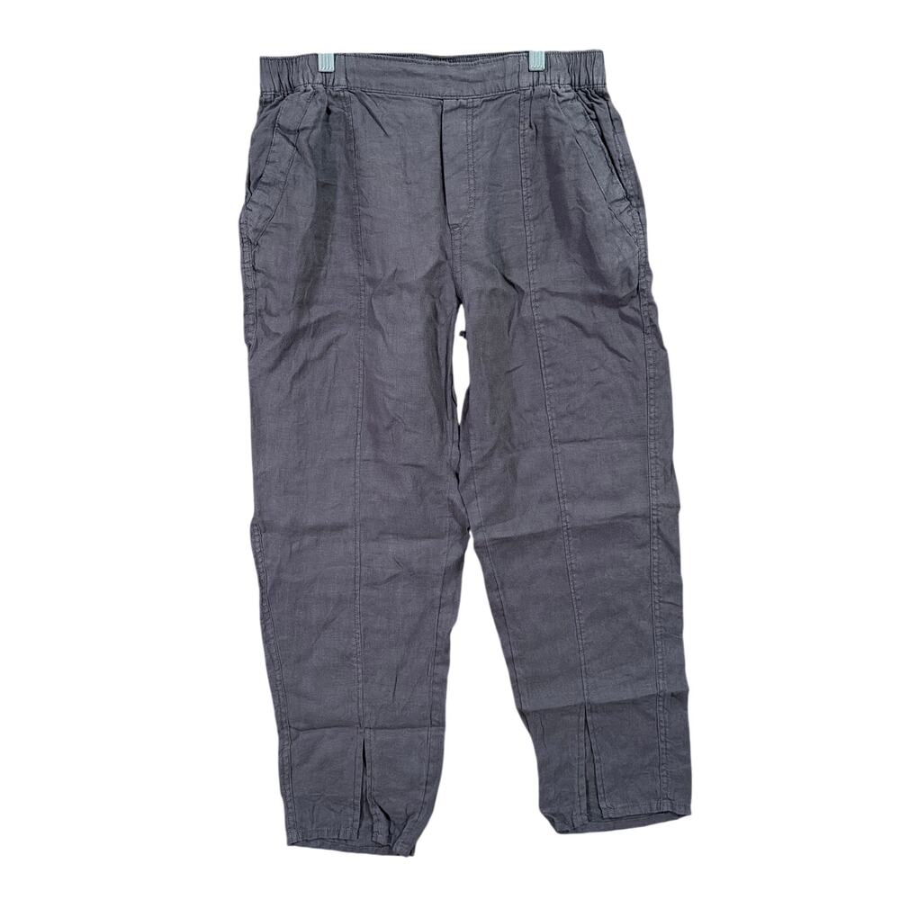 Nicole Miller Womens Pants Gray Pull On High Rise 100% Linen Front Slit Medium